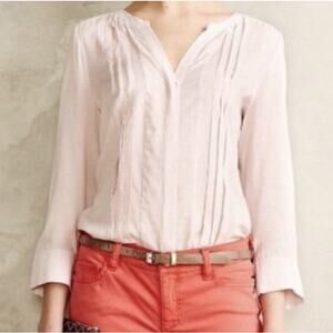 Anthropologie Maeve blush colored pleated front rayon blouse size 6 VGUC